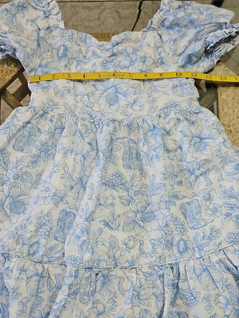 Happily Grey Girls' Light Blue Coastal Cowgirl Floral Puff-Sleeve Dress Sz 6